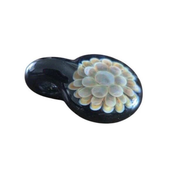 Handmade Glass Pendant with Encased Beige Flower | Art Glass Jewelry | Statement - Picture 2 of 4